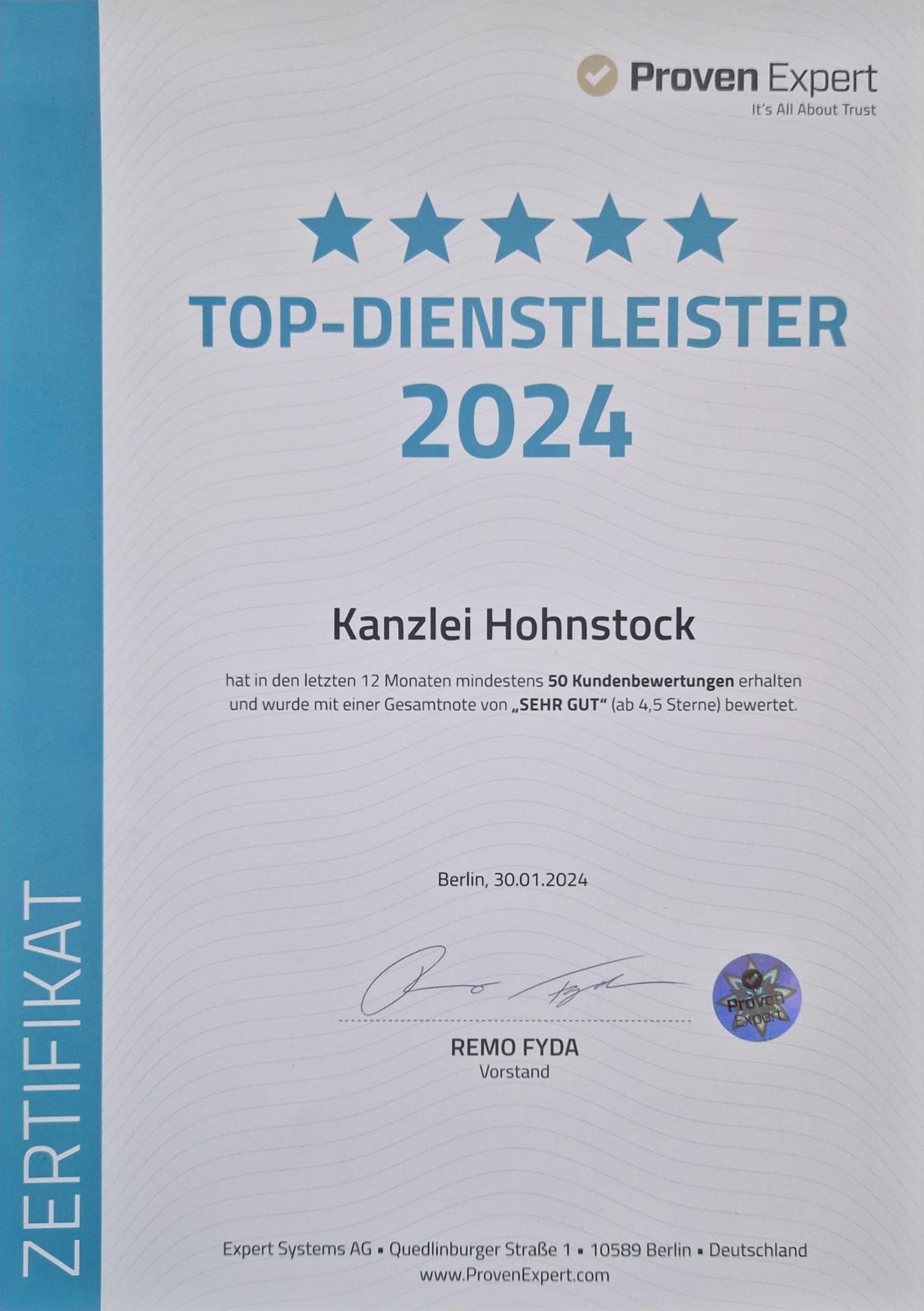 kanzlei-hohnstock-top-dienstleister-2024-proven-expert